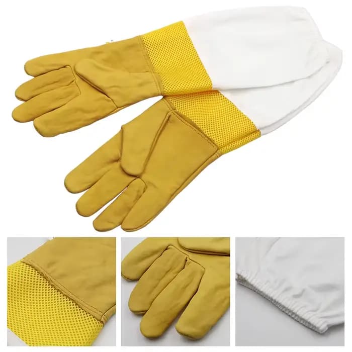 Gants pour apiculture, manches de protection en maille courte jaune, cuir et tissu respirants, gants
