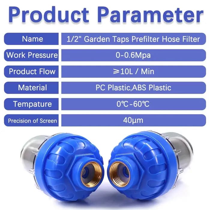 Pré-filtre 6-25mm 1/2 "40μm avec pagode, adaptateur de tuyau barbelé en laiton, Joints de coupleur,