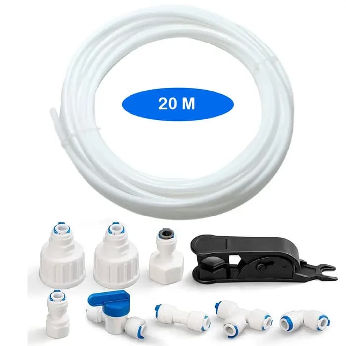 1/4" O.D. Raccord de Tube de filtre à eau RO, Tube de 20M + raccord rapide en plastique pour lignes