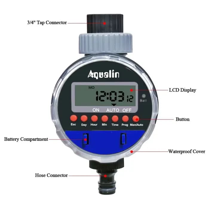 Minuterie d'arrosage électronique avec écran LCD, vanne à bille pour jardin domestique, contrôleur d