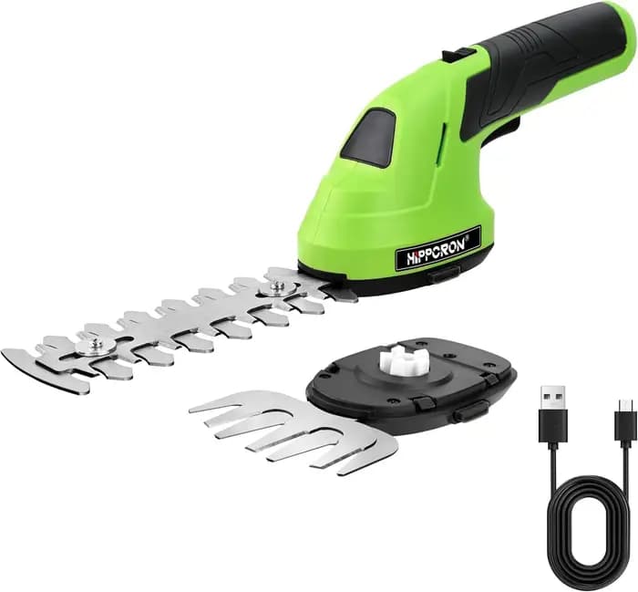 Hippcron Tondeuse à Haies Électrique 2-en-1 Sans Fil Portative avec Batterie Lithium-Ion Rechargeable et Câble Type-C