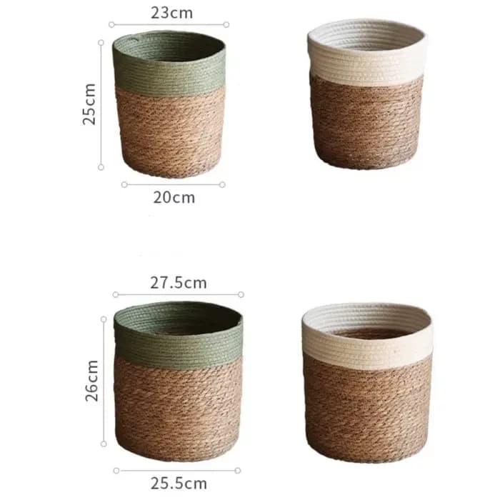 Panier de rangement en paille naturelle - Pot de fleurs tressé pour décoration