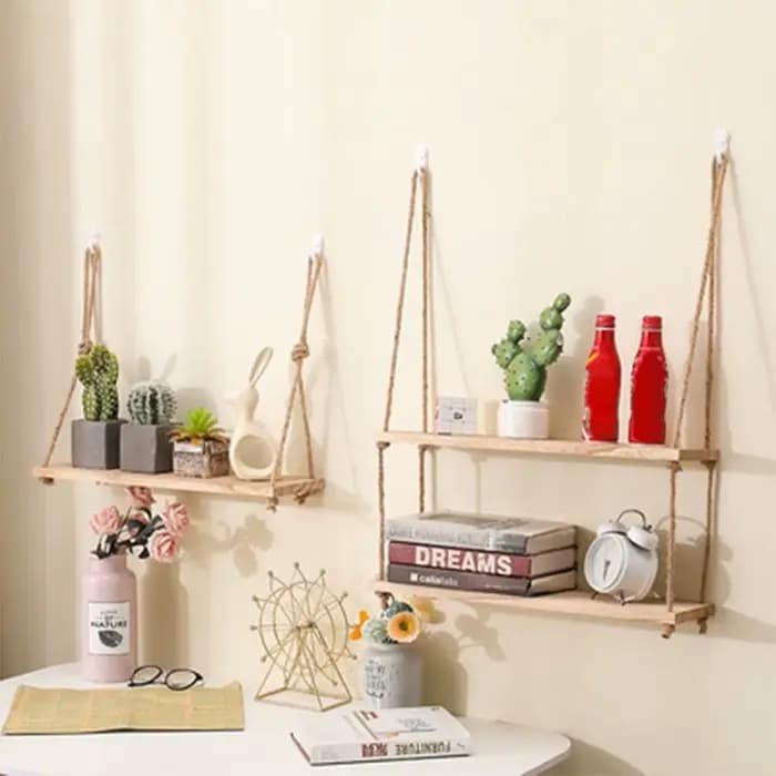 Étagères flottantes en bois pour plantes murales, fleur, balançoire en bois, corde suspendue, rangement, décor de salon de maison, 1/2/3 niveaux