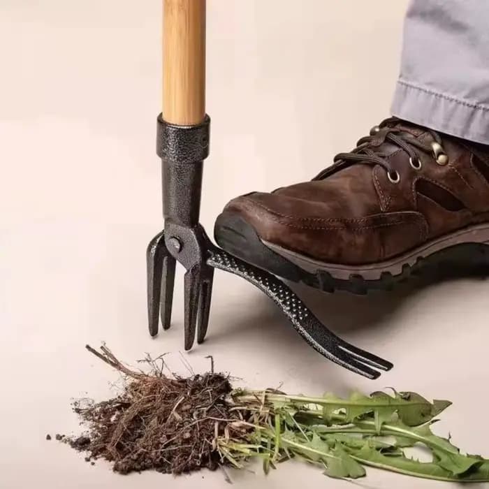 Désherbeur manuel à 4 griffes en acier robuste avec long manche pour jardin