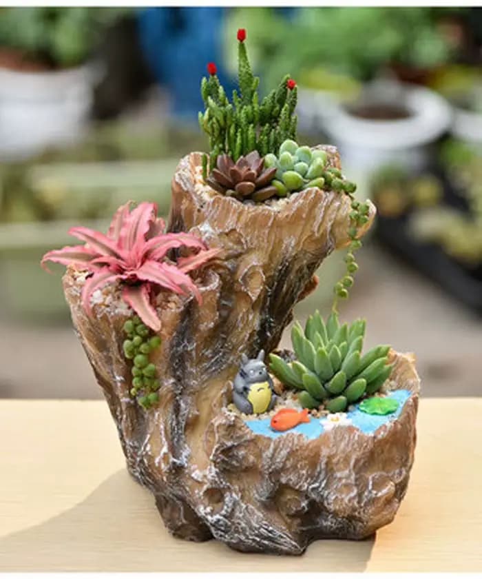 Pot de fleurs en résine pour plantes succulentes, support en pot de bureau, en forme d'arbre créatif