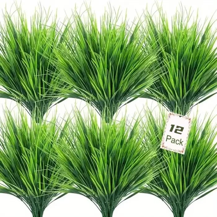 12 plantes artificielles aux couleurs vives et résistantes aux UV - Bouquets de herbe de printemps détachables avec verdure artificielle réaliste - Convient aux jardinières suspendues intérieures et e