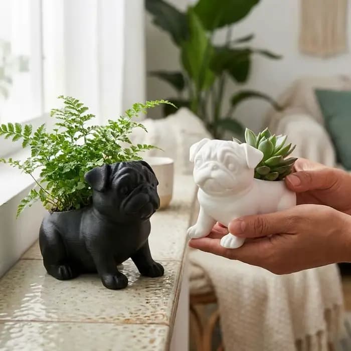 Pot de fleurs en plastique imprimé en 3D en forme de bouledogue, pot minimaliste en forme d'animal, pot de fleurs amusant fait à la main, pot de fleurs pour balcon et terrasse