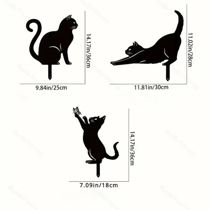 Tiki - Piquets de jardin de famille de chat inspirés décoratifs - Charmant statues extérieures de si