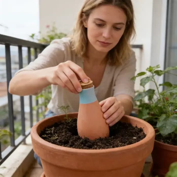 Pack 4 Pots d'arrosage automatique en argile rouge
