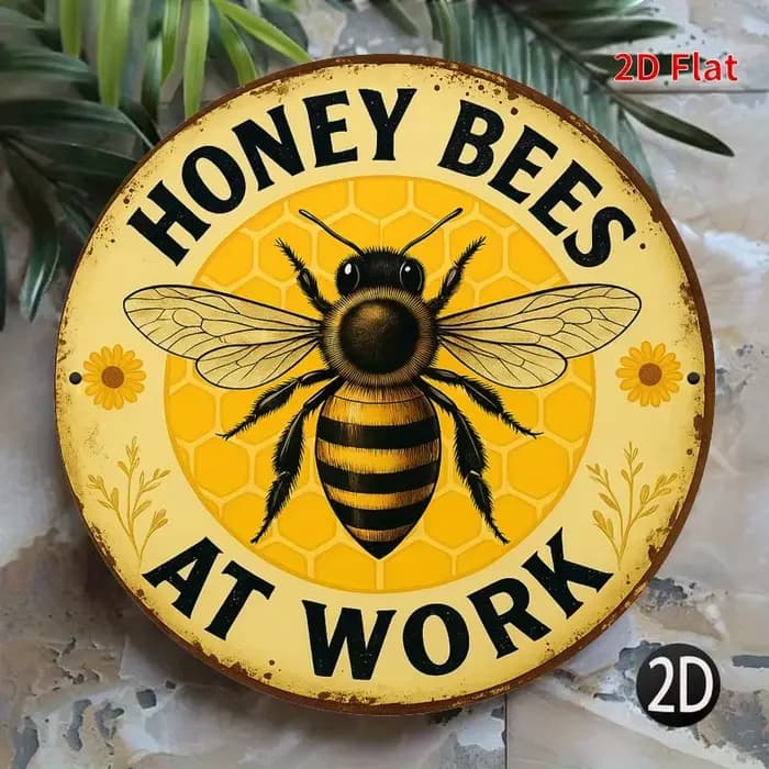 Panneau métallique rond sur le thème des abeilles