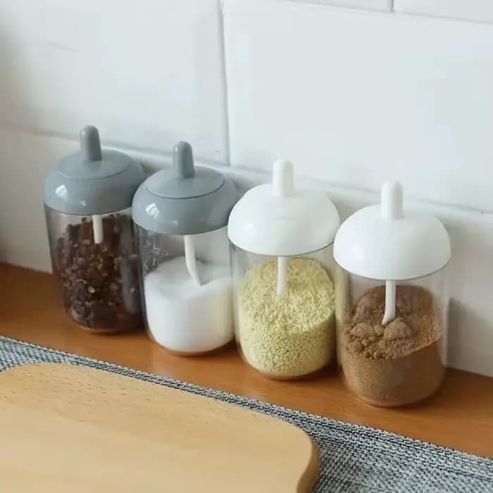 Pots d'épices en verre autocollants sel sucre poudre huile d'olive poivre assaisonnement bouteille de stockage cuillère Base outils ensemble d'accessoires de cuisine