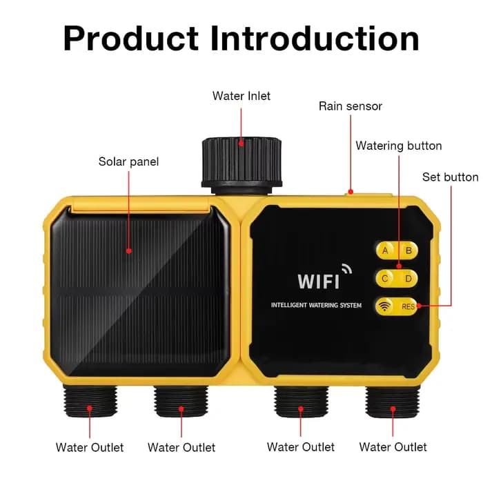 Système d'irrigation solaire intelligent Wi-Fi 1/2/4 sorties, contrôleur de temporisation d'irrigati