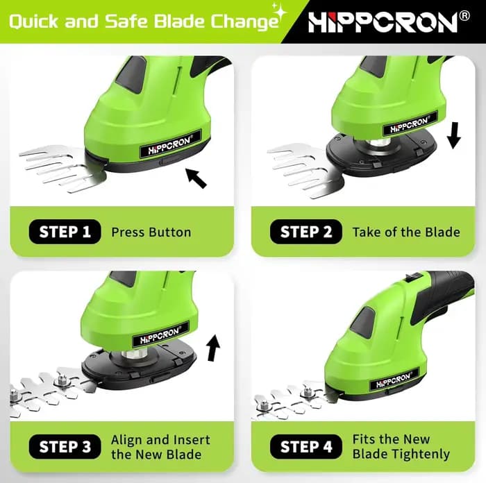 Hippcron Tondeuse à Haies Électrique 2-en-1 Sans Fil Portative avec Batterie Lithium-Ion Rechargeable et Câble Type-C