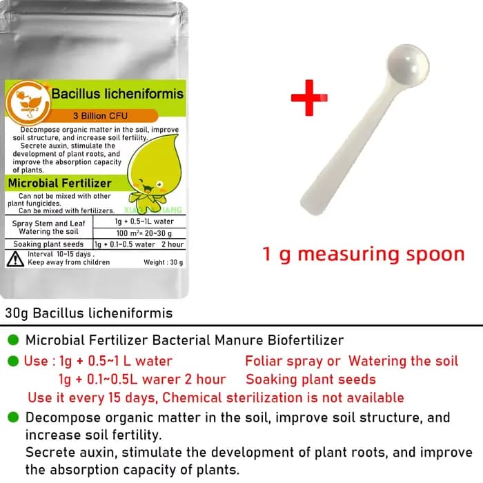 Agent de contrôle d'engrais organique microbien Bacillus licheniformis multi-train 30g – Pour la suppression du pathogène végétal