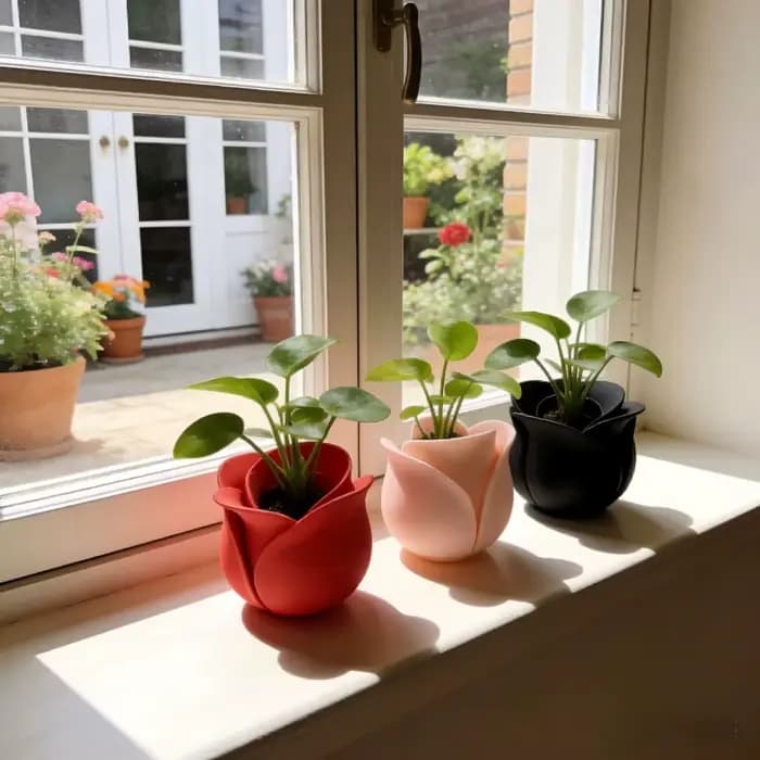 Décoration d'intérieur, pots en plastique en forme de mini-rose, pots à plantes succulentes uniques et mignons, pot de plante décoratif imprimé en 3D, bureau