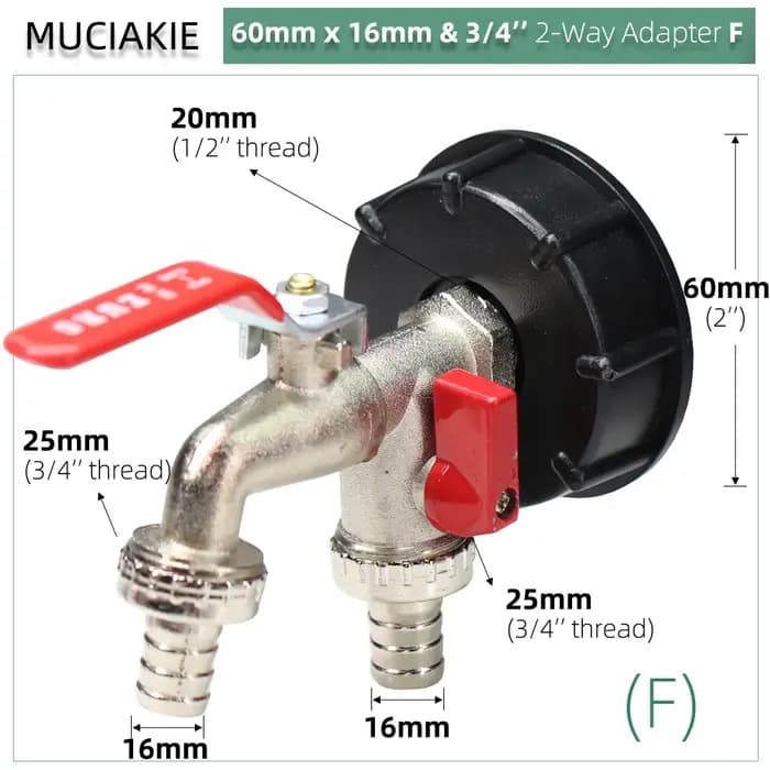 Connecteur de robinet de réservoir IBC à filetage grossier S60 x 16mm 1/2 ''3/4''
