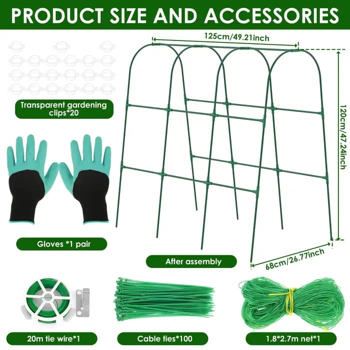 Treillis de jardin en forme de U pour concombres avec filet détachable