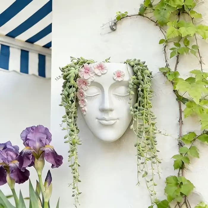 Pot de fleurs mural classique en forme de tête, idéal pour les succulentes, pot de fleurs mural, décoration de jardin
