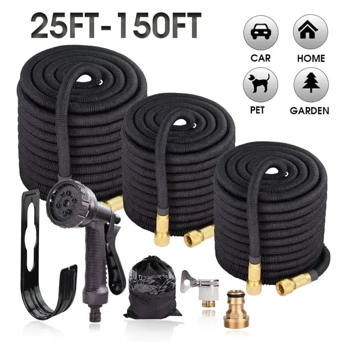 Tuyau d'arrosage de jardin extensible noir, 25-150 pieds, odorà eau, kit de pulvérisateur pour la ma
