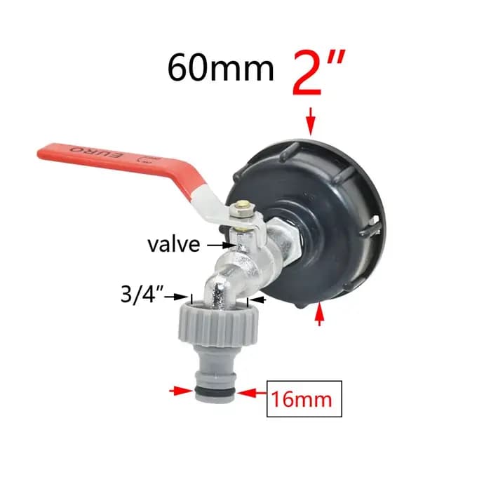 Adaptateur de robinet précieux IBC pour ferme, S60 x 6, filetage grossier à 1/2, en effet 3/4, conne