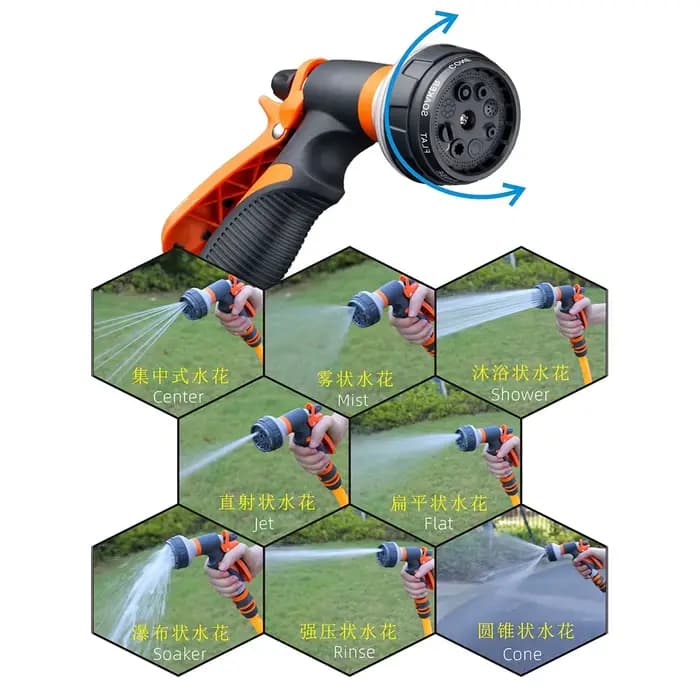 Pistolet d'arrosage de jardin, 8 Modes, pulvérisateur haute pression, buse d'arrosage réglable pour