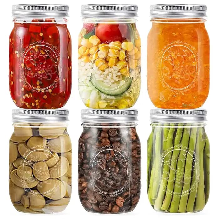 Bocaux Mason à bouche régulière de 16 oz – Bocaux de conserve en verre mesurés avec couvercles hermétiques pour le stockage, les conserves et l'avoine de nuit