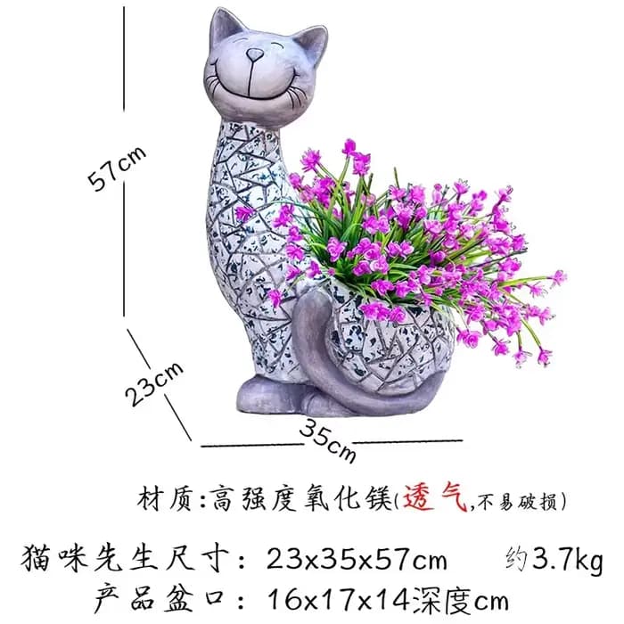 Pot de fleur en forme de chat en plein air, jardinière design animal, jardin créatif, sculpture de b