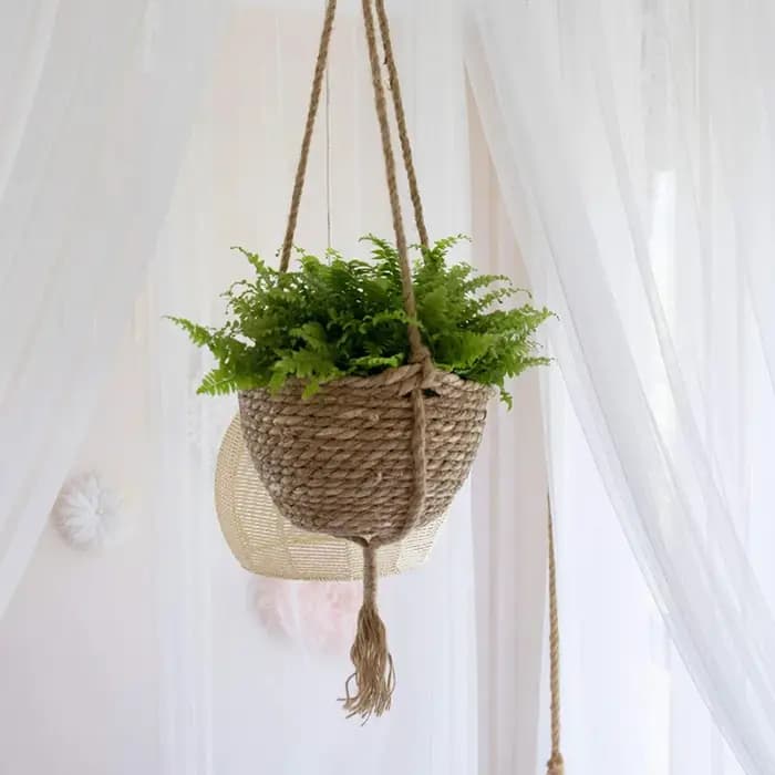 Ensemble de paniers de jardinières suspendus en jonc de mer naturel, Pots de plantes d'intérieur, dé