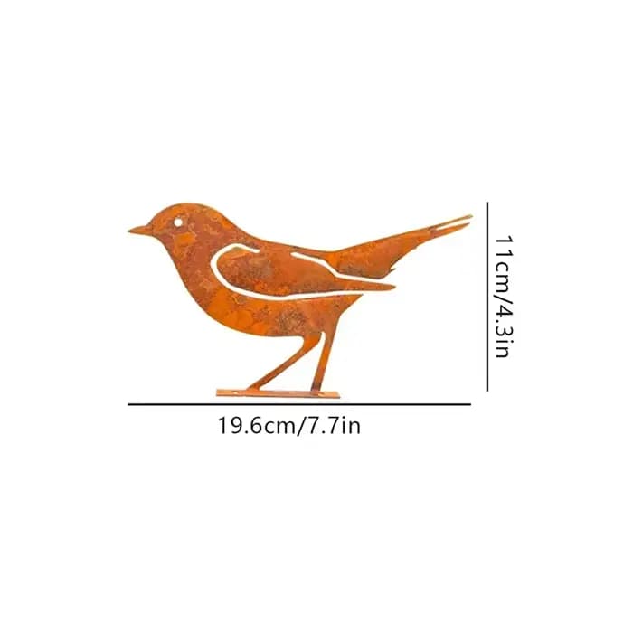 Silhouette d'oiseau rouillée charmante en métal pour jardin - Décoration rustique d'extérieur pour patio et ornements