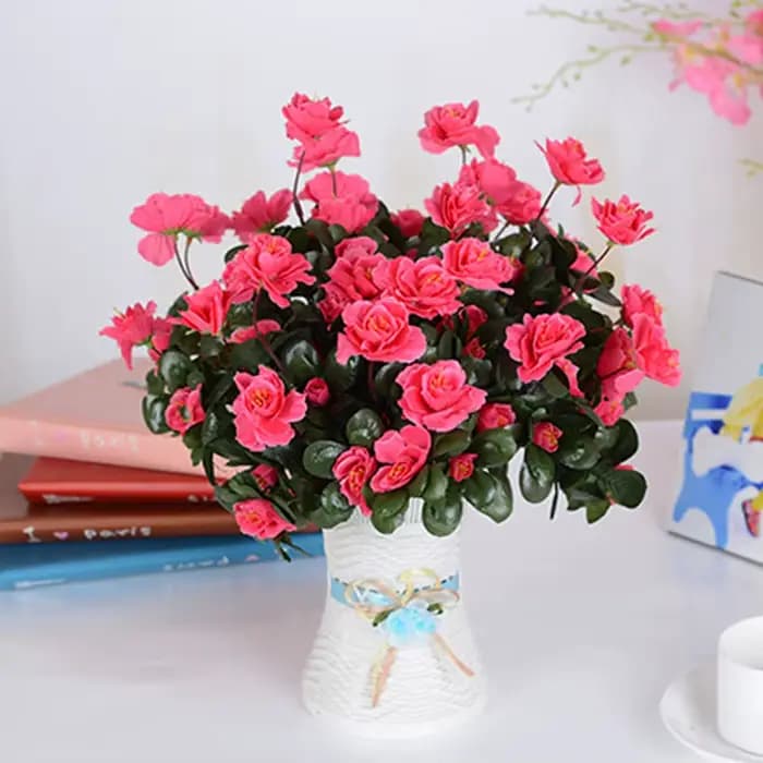 Buissons d'azalée rouge artificiels, fausses fleurs, extérieur, automne, haute qualité, décor de degré UV, décorations pour la maison, petit pour jardin