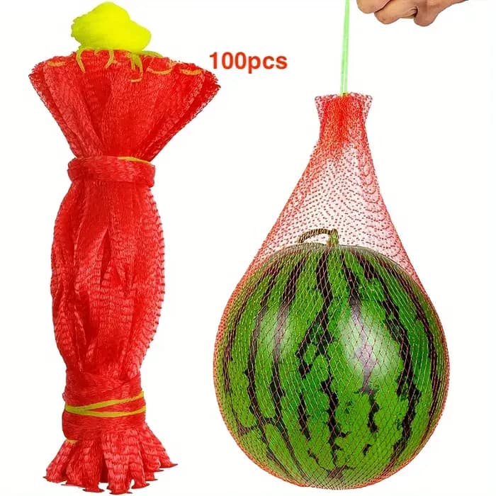 100 pièces de filet de jardin en plastique robuste, adapté à la pastèque, au melon, à la plantation verticale et au hamac avec sangles.