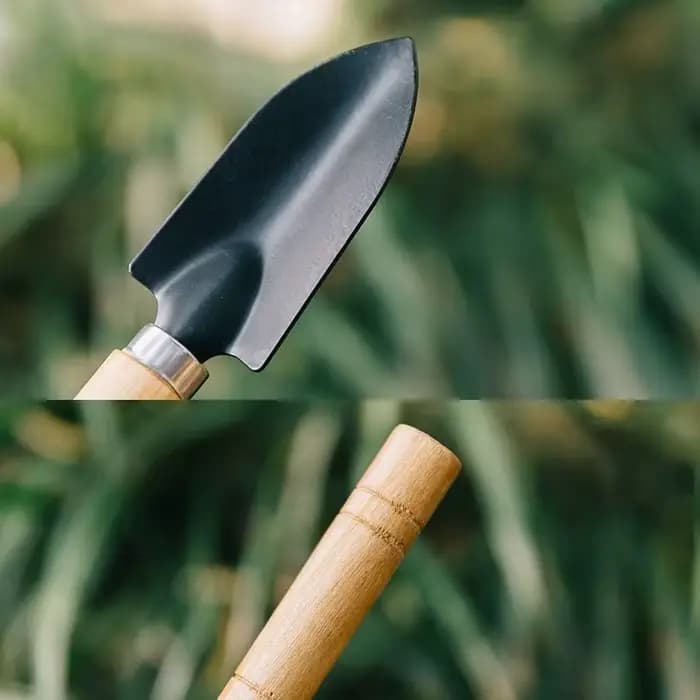 Mini kit d'outils de jardinage de bureau – Ensemble de 3 petits outils à main (truelle et râteau) pour plantes en pot