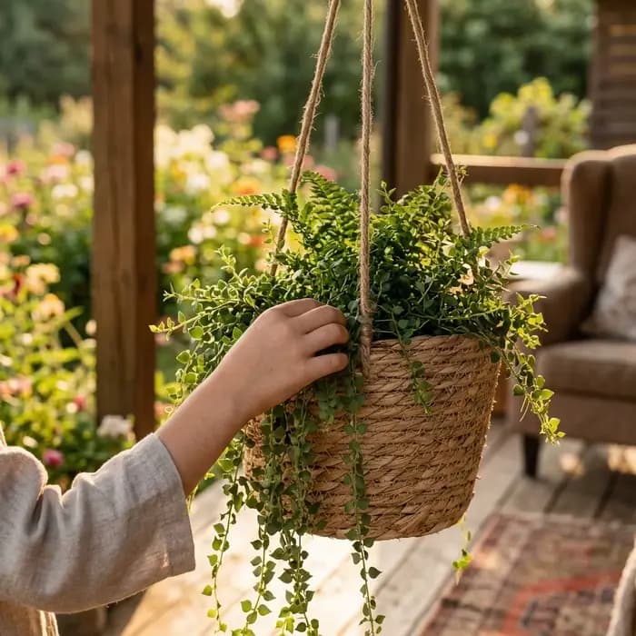 Support de pot de fleurs suspendu en rotin pour plantes d'intérieur et d'extérieur