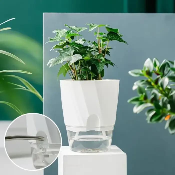 Pot de fleur en plastique transparent à double couche avec port d'injection