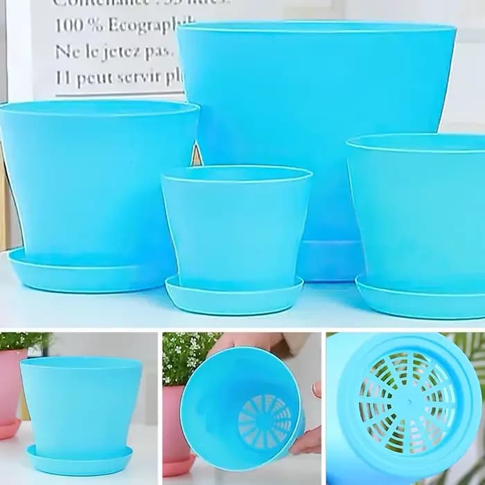 5 tailles de pots à fleurs en plastique ronds pour plantes succulentes avec plateau