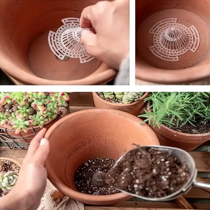15 filtres de fond de pot de fleurs en forme de cône, grille respirante anti-pourriture pour racines