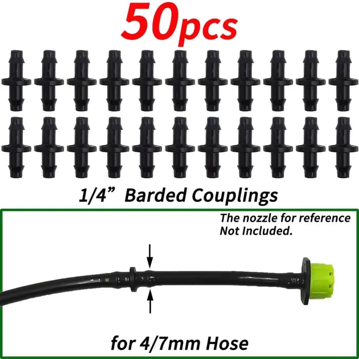 20/50/100 pièces 1/4 ''accouplement barbelé pour tube de tuyau 4/7mm Micro débit goutte à goutte Irr