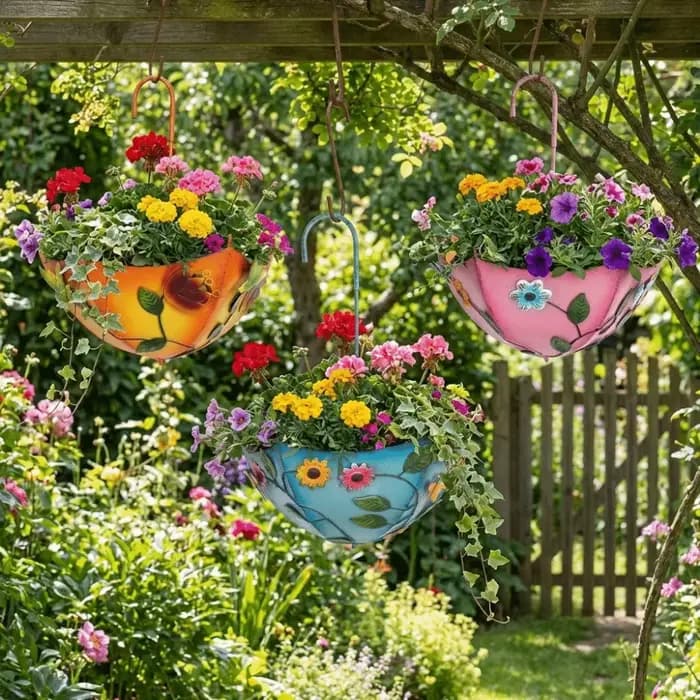 Pot de fleurs rustique en fer en forme de parapluie