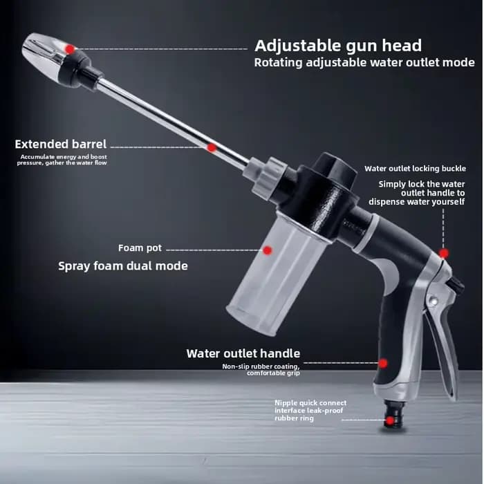 Pistolet à eau domestique multifonctionnel pour arrosage, pot à mousse, lavage de voiture, pistolet