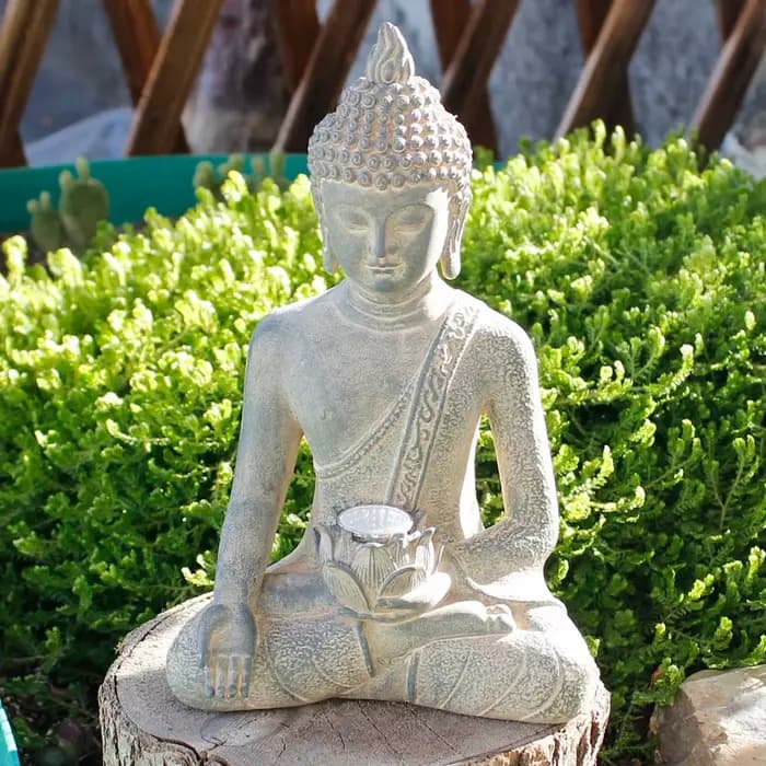 Statue de bouddha avec lumière solaire, décoration de jardin de maison, Figurines de bouddha assis e