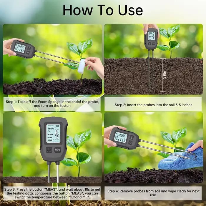 Testeur de sol numérique LCD 5 en 1 PH/Humidité/Température