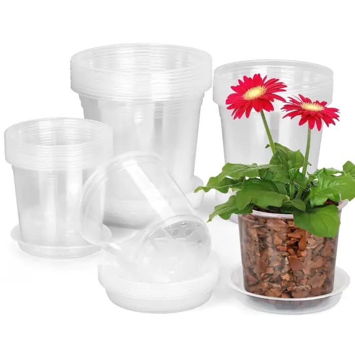 10 Pièces 4 Tailles 3/4/5/6 Pouces Pot de Fleurs en Plastique Transparent pour Serre avec Trou de Drainage Respirant pour Pépinière