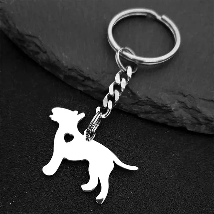 Bull Terrier-Porte-clés en acier inoxydable pour hommes et femmes, porte-clés en argent, porte-clés pour document, bijoux, chien d'amour, cœur, K1345l's
