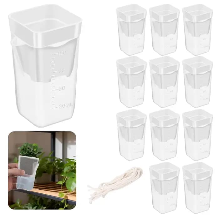Lot de 12 pots auto-arrosants transparents en plastique double couche avec trous de drainage et cord
