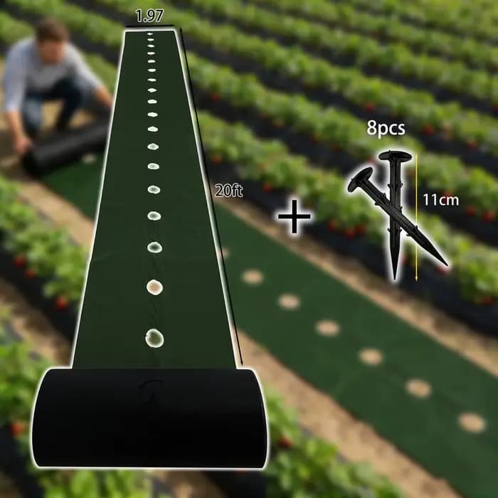 Tissu anti-mauvaises herbes perforé vert et noir, 2,62 pieds de large avec 12 piquets de sol de qual