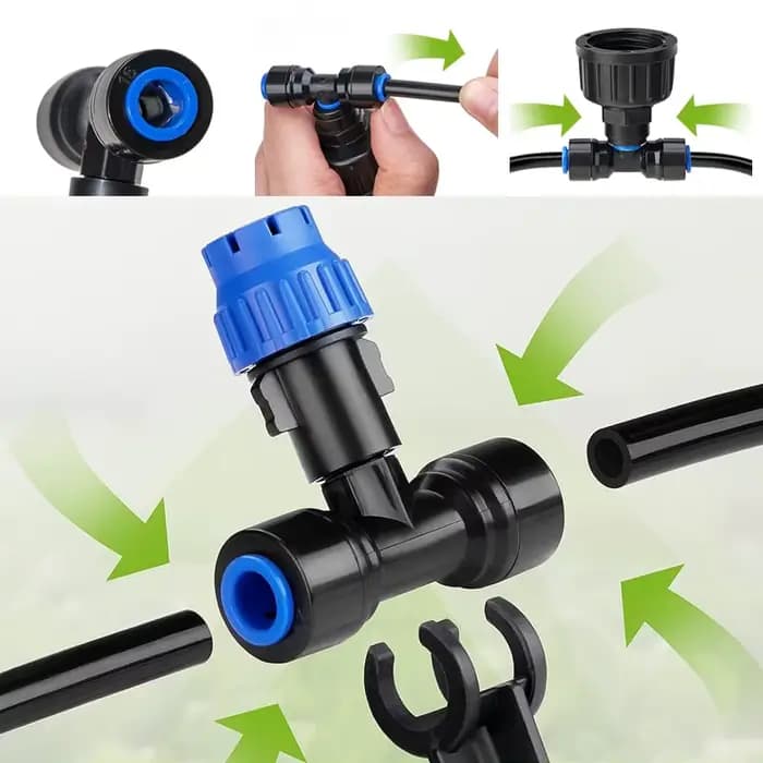 Kit d'irrigation de jardin 1/4'' avec goutteur extérieur 8 trous et piquet, arroseur réglable et rac