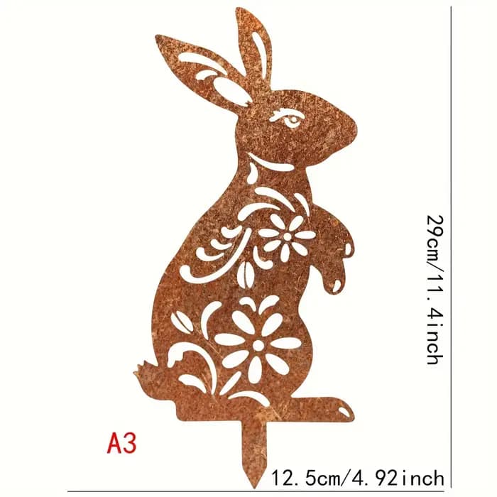 Charmant piquet de jardin en métal de lapin rustique, silhouette décorative pour l'art extérieur de