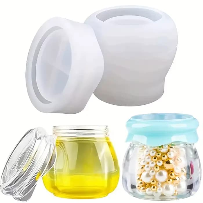 Un ensemble de moules en résine pour pots avec LIDS, utilisé pour le stockage de moules de bouteilles, bougeoirs, boîtes à bijoux de bonbons et décoration de la maison