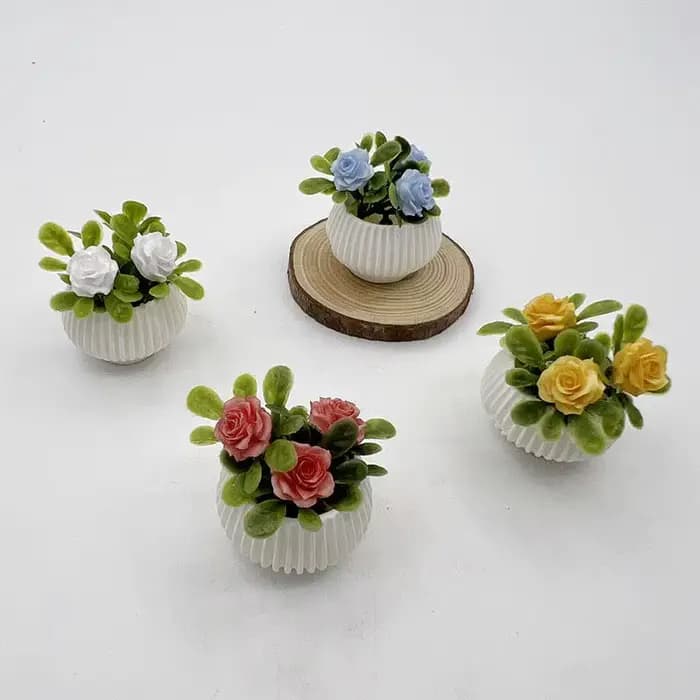 1 pièce, 3 cm, Décoration de scène de salon pour maison de poupée, Modèle de plante miniature en pot, Rose miniature, Artisanat de paysage miniature