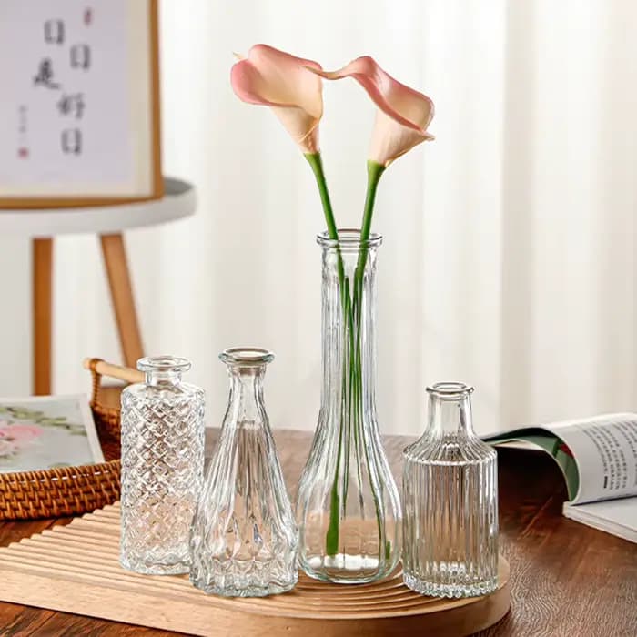 Vase en verre transparent vintage français ornemental à large ouverture pour pot de fleurs de table